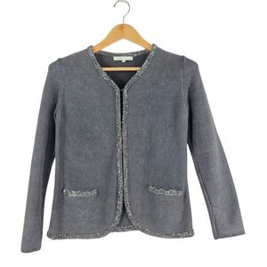 Maje Knit linen and cotton with rhinestones/ beaded trim cardigan